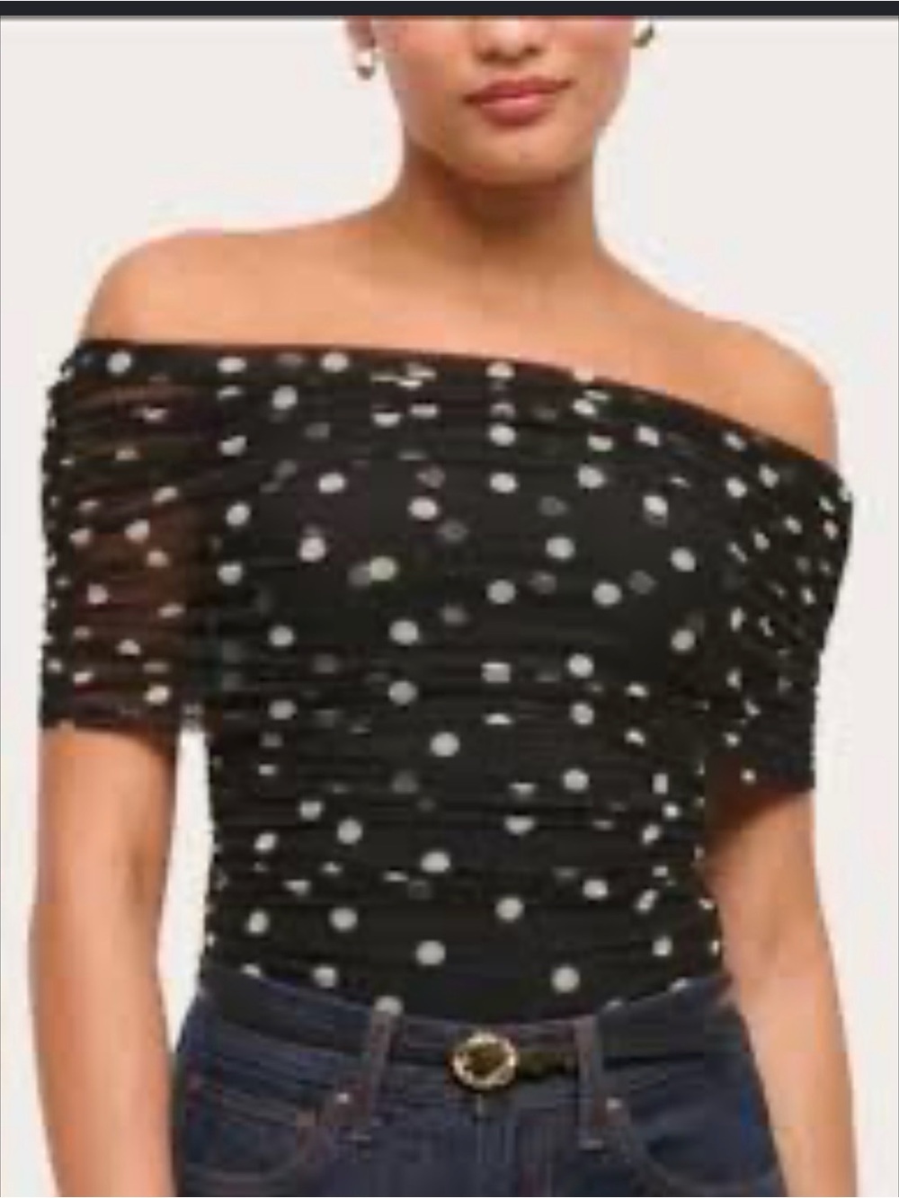 Abercrombie & Fitch Black Off-Shoulder Polka Dot Bodysuit